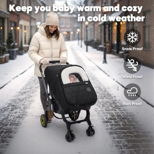 Vista 2 de Funda de asiento de automóvil para bebé, impermeable, resistente al viento, forro polar cálido transpirable con cremallera completa para asiento
