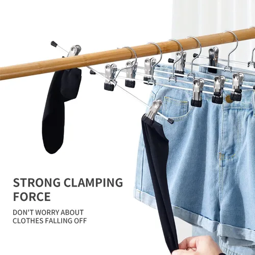 Vista 4 de Cimlord Paquete de 12 perchas para pantalones con clips para mujer, perchas de metal resistente para ropa para armario, ahorro de espacio