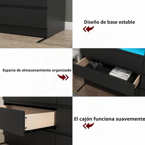 Vista 8 de Loomie Cómoda de 6 cajones para dormitorio, cómoda ancha con estación de carga y luces LED, muebles de dormitorio tradicionales, tocador