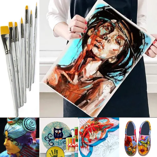 Vista 6 de Pinceles de pintura artística para pintura acrílica, acuarela, óleo, gouache, pinceles para pintura corporal y facial para adultos. Juego de 7