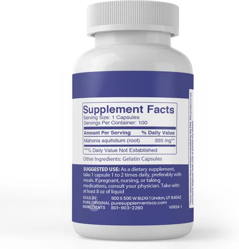 Vista 3 de Pure Original Ingredients Raíz de uva de Oregon, (100 cápsulas) siempre pura, sin aditivos ni rellenos, verificado por laboratorio
