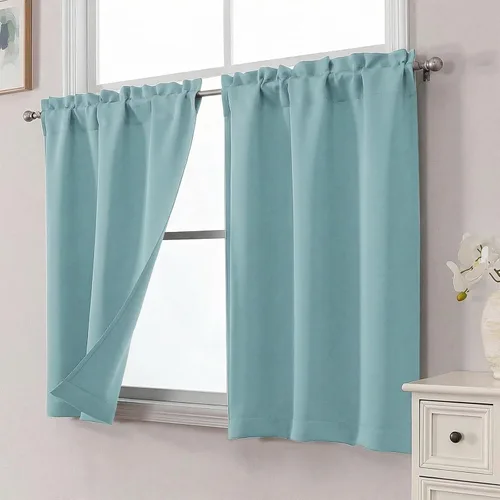 Vista 3 de Aqua Cafe - Juego de 2 paneles de cortinas opacas de 24 pulgadas de largo, con aislamiento térmico suave y sólido, para ventanas de baño, sótano