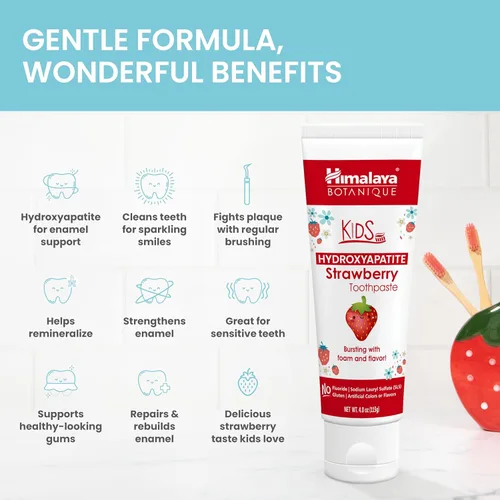Vista 3 de Himalaya Botanique Pasta dental de hidroxiapatita para niños, sabor a fresa - Nano hidroxiapatita para apoyar la remineralización y restaurar