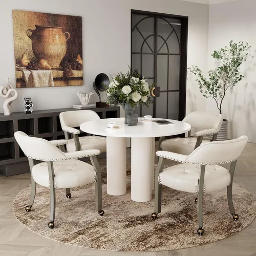 Vista 74 de Juego de 2 sillas de comedor con ruedas, poliuretano gris antiguo Gris (Antique Grey)