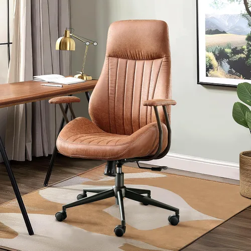 Vista 9 de Mid Century Modren - Silla de oficina, escritorio para computadora con ruedas, silla ejecutiva ergonómica de respaldo alto con soporte lumbar, silla