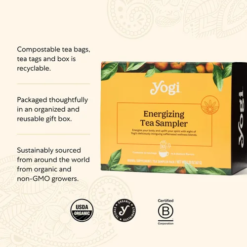 Vista 7 de Yogi Caja de muestra de energía de té orgánico (32 bolsas de té) – 8 tés negros y verdes energizantes – Contiene cafeína – Set de regalo y paquete