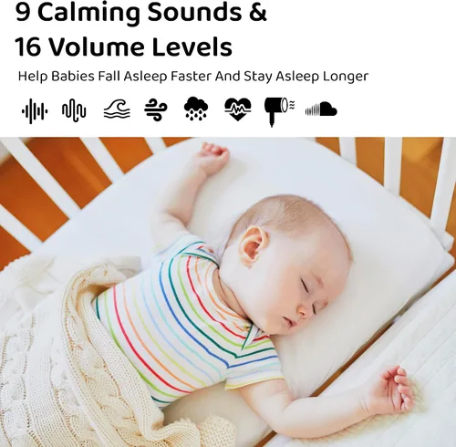 Vista 3 de Moonybaby Máquina de sonido portátil, calmante para el sueño del bebé, 9 sonidos calmantes, ruido blanco, silencio, terapia de sonido y cancelación