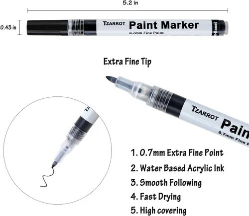 Vista 4 de Bolígrafos de pintura blanca, paquete de 8 bolígrafos de pintura acrílica de 0.028 in con 2 marcadores permanentes blancos, 2 negros, 2 dorados, 2
