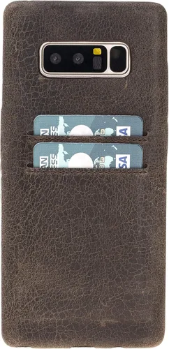 Vista 25 de HARDISTON Funda de piel auténtica hecha a mano para Samsung Galaxy Note 8, funda a presión con 2 ranuras para tarjetas de crédito, carga Marrón