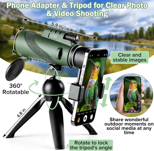 Vista 12 de Telescopio monocular 80X100 para adultos, con trípode y soporte