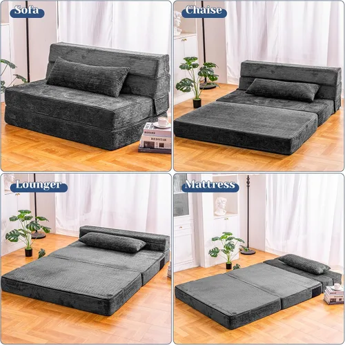 Vista 5 de Cvortll Sofá cama plegable, silla convertible con almohada, sofá plegable de espuma viscoelástica de alta densidad, sofá futón plegable para sala