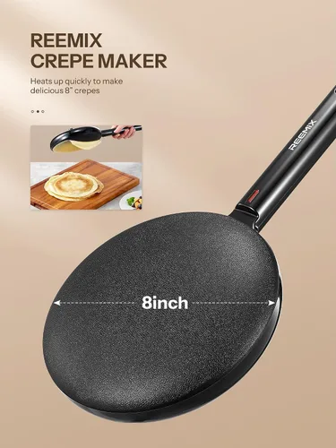 Vista 2 de Máquina eléctrica de crepé, máquina portátil de 8 pulgadas con placa de inmersión antiadherente, control automático de temperatura, sartén