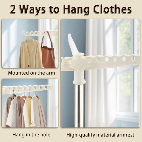 Vista 7 de Estante de secado de ropa, estante para ropa de 33 a 68 pulgadas, base de trípode resistente de acero inoxidable, ahorro de espacio, plegable, 3
