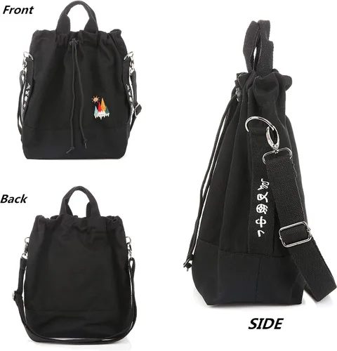 Vista 3 de Bolso bandolero de lona para mujer, estilo informal, con bordado de sol