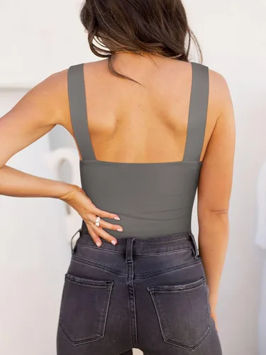 Vista 38 de Reoria - Camiseta sin mangas sexy tipo body con escote cuadrado para mujer, ropa para discoteca
