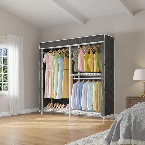 Vista 2 de VIPEK V4C - Perchero de ropa con cubierta, estante de ropa de metal portátil resistente y ajustable para colgar ropa con varillas para colgar