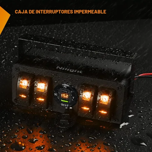 Vista 5 de Nilight 4 Gang Rocker Switch Box 12V SPST ON Off Orange LED Impermeable Ámbar+Caja