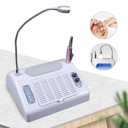 Vista 3 de Colector de polvo de uñas 5 en 1 con taladro, máquina de taladro eléctrico multifuncional con colector de polvo, lámpara de escritorio LED, almohada