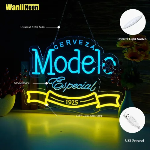 Vista 4 de Modelo Letrero de Neón para Decoración de Pared, Luces LED Regulables para Barra de Cerveza, Caverna del Hombre, Dormitorio, Hogar, Tienda, Pub