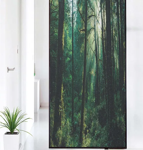 Vista 29 de Película decorativa de privacidad para ventana, control de calor, bloqueo solar, protección UV, diseño de bosque de abedul, adherencia estática