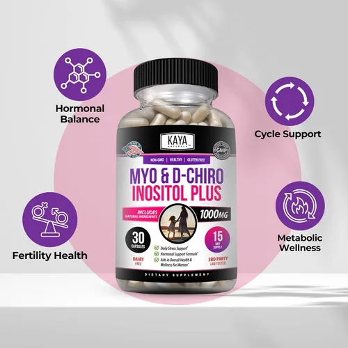 Vista 4 de Kaya Naturals Myo & D-Chiro Inositol Plus Apoyo para Mujeres, Vitamina B8-30 Cápsulas