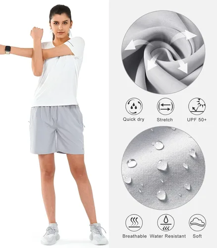 Vista 5 de NORTHYARD Pantalones cortos deportivos de senderismo para mujer, de secado rápido, ligeros, para gimnasio, entrenamiento, con 3 bolsillos