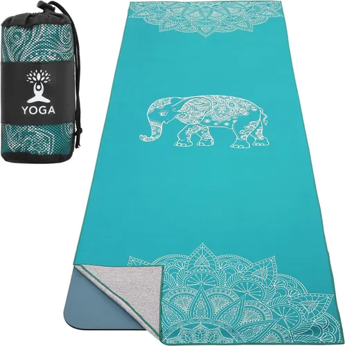 Vista 9 de MoKo Toalla de Yoga, Toalla de Yoga Caliente Antideslizante con Patrón de Estampado en Manta Rápido de Secado con Bolsillo en la Esquina