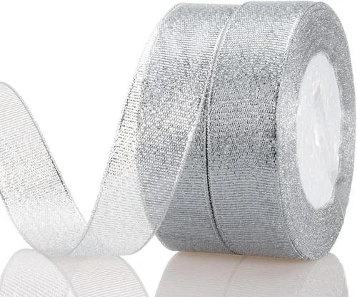 Vista 13 de YASEO Cinta de purpurina dorada de 1 1/2 pulgadas, 25 yardas de cinta de tela metálica brillante para envolver regalos, decoración de fiestas