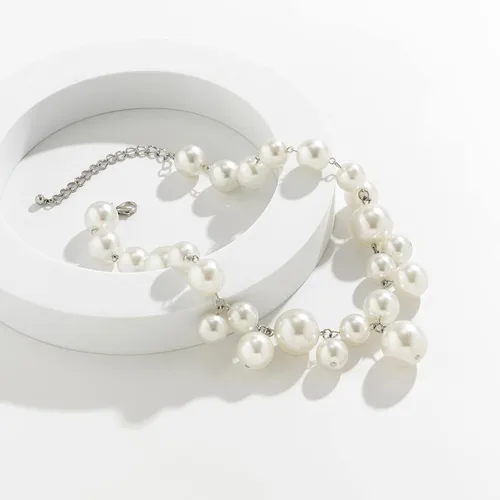 Vista 6 de Collar de perlas para mujer, collar de perlas gruesas, collar de perlas grandes, collar de perlas exageradas, regalo de joyería para niñas