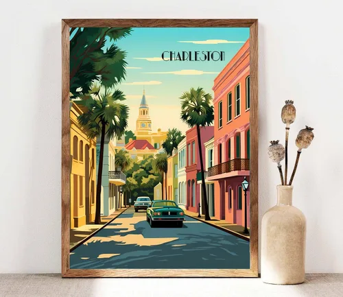 Vista 6 de Turnip Designs 8X10 sin marco Charleston Carolina del Sur Retro Ciudad Urbano Paisaje Arte Impresión Póster Ilustración Decoración del Hogar RC005