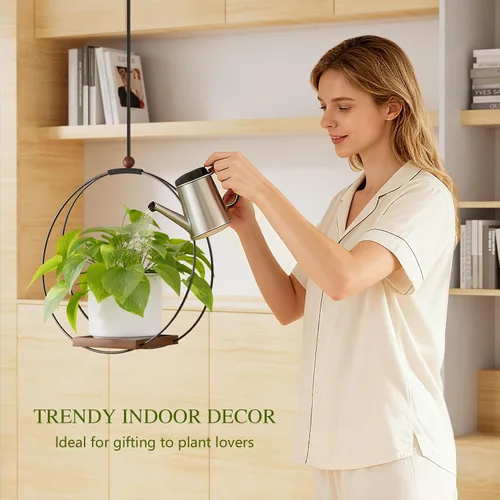Vista 7 de Juego de 2 macetas colgantes para plantas de interior: colgador de plantas de macramé con base de madera resistente, decoración de pared, techo