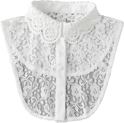 Vista 5 de Blusa desmontable con cuello de encaje para mujer, con cuello falso, para decorar el collar falso Negro