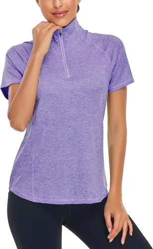 Vista 2 de LURANEE Camisas atléticas de manga corta que absorben la humedad para mujer