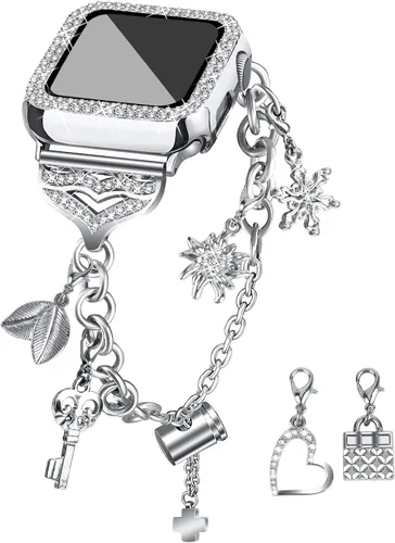 Vista 10 de JOYOZY Correa Compatible con Apple Watch de 38mm, 40mm, 41mm, 42mm, 44mm, 45mm, 46mm, Correa Bling con Estuche de Glitter y Protector de Pantalla