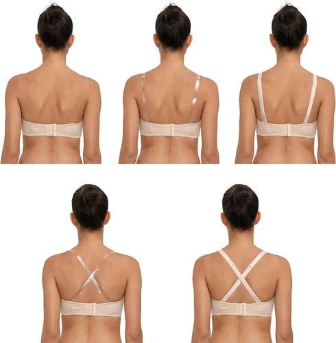 Vista 3 de DHX Brasier bandeau sin tirantes para mujer con correas transparentes, almohadillas extraíbles multidireccional, tallas grandes, para busto grande