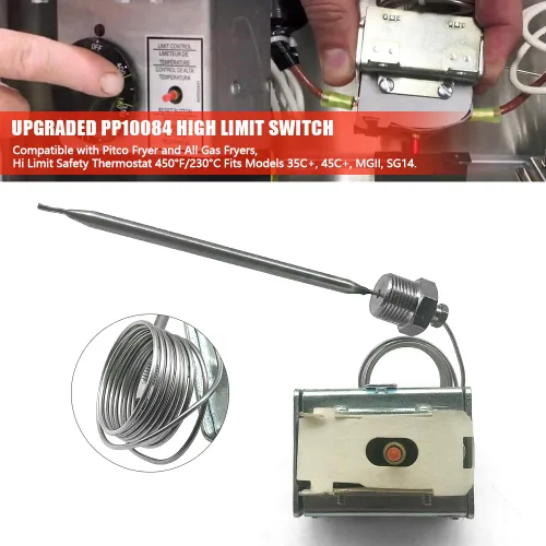 Vista 2 de Interruptor de límite alto PP10084 compatible con freidora Pitco 1/4 "Rosca Mpt Stuff Box 450°F/446.0 °F Interruptor de freidora de termostato