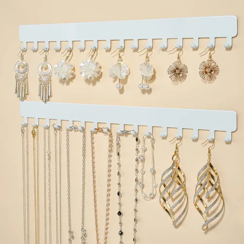 Vista 11 de Bussdis Organizador de Collares - Organizador de Joyería Colgante, Autoadhesivo, Montaje en Pared, Paquete de 2, Negro