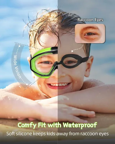 Vista 5 de Water Space 2 Pack Swimming Goggles for Kids Boys Girls 3-15, Wide Vision Anti-fog UV Protection and Waterproof