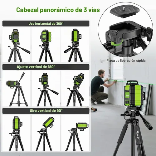 Vista 3 de Huepar Trípode extensible de 50 pulgadas con rosca de 1/4" y 5/8" para uso con nivel láser, láseres de punto, medidores de distancia láser