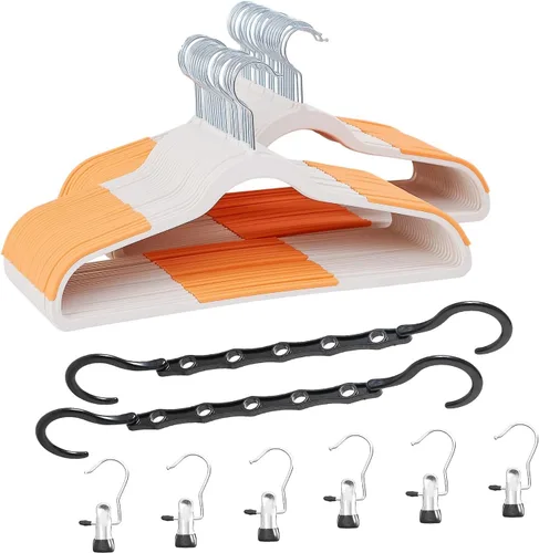 Vista 11 de VECELO - Juego de 25 perchas de plástico, con muescas antideslizantes para hombros para ahorrar espacio en el armario, percha resistente para Beige