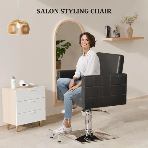 Vista 9 de Bonnlo Silla de peluquería para estilista de peluquería de asiento ancho, silla de peluquería hidráulica con reposapiés de acero inoxidable, silla