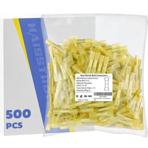 Vista 11 de 250 piezas de conectores de tope termorretráctiles amarillos AWG12-10, conectores de cable termorretráctiles de grado marino haisstronica, cobre
