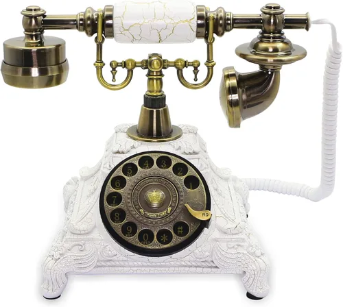 Vista 11 de CERRXIAN Teléfono giratorio de línea fija retro - Teléfono fijo antiguo rotativo, decoración de cobre de imitación de resina para oficina en casa