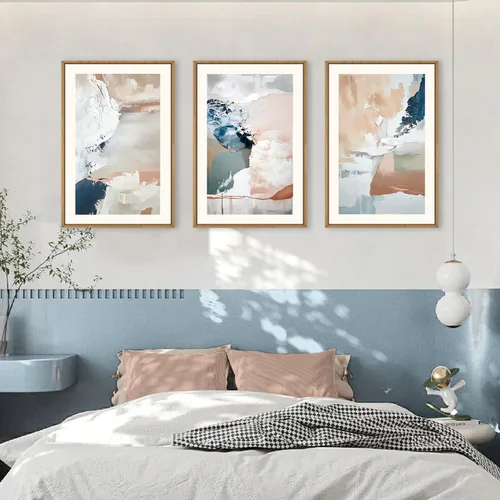 Vista 6 de Arte de Pared de Lienzo Enmarcado con Grandes Pinceladas Abstractas, Decoración de Pared Azul Marino Neutro, Pintura de Pared Moderna en Tonos