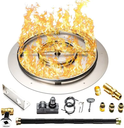 Vista 10 de Kit de sartén y anillo de acero inoxidable para quemador de hoguera, con encendido por chispa para fogatas de propano líquido, sartén de 18