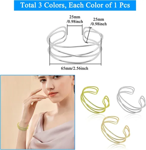 Vista 2 de Ximalun Cuff Bangle Bracelet Set for Women,Multi-layer Cross Wire Bangle Bracelet Open Adjustable Wide Wire Bracelets Cuff Wrap Bracelet for Teen