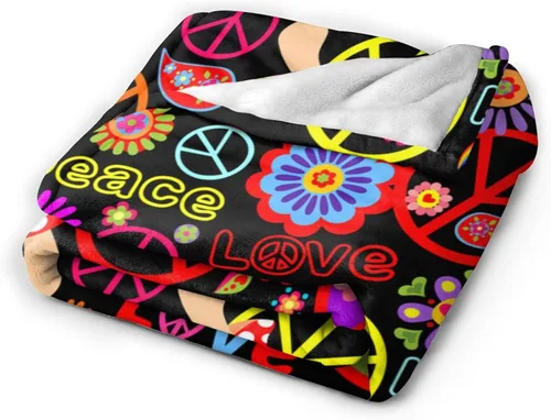 Vista 2 de Divertida y colorida manta hippie de paz y amor, mantas suaves de franela manta para cama acogedora y ligera de felpa regalos para mujeres, hombres