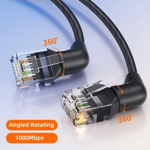 Vista 2 de chenyang Cable de extensión de red Ethernet en ángulo dual CAT6 RJ45 de 90 grados con rotación de 360 grados de 0.7 ft