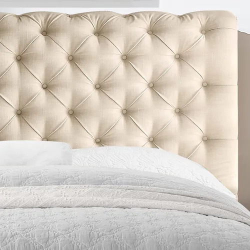 Vista 4 de Rosevera Corrine - Base de cama tapizada con cabecero acolchado con botones, cabecera ajustable, cabecera enrollada, soporte de listones de madera