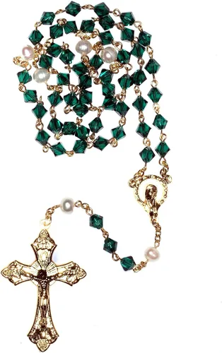 Vista 3 de Rosario de oración católica de cristal austriaco y piedras preciosas - Incluye bolsa de rosario, cómo rezar el rosario, significado de la piedra